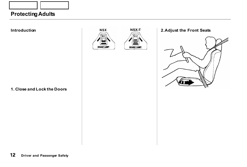 Protecting adults | Acura 2001 NSX - Owner's Manual User Manual | Page 15 / 305