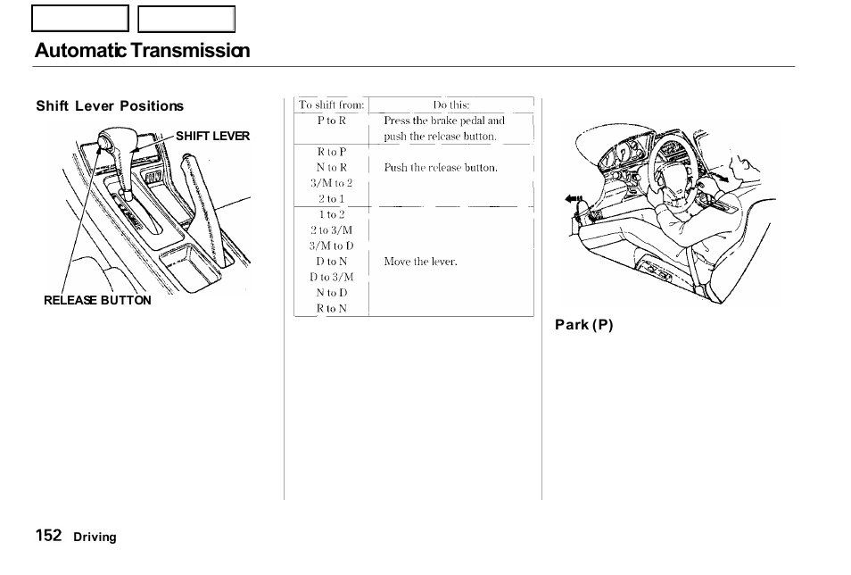 Automatic transmission | Acura 2001 NSX - Owner's Manual User Manual | Page 155 / 305