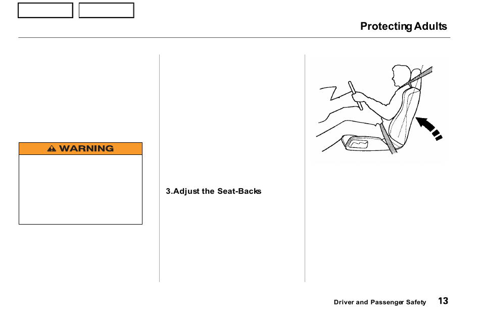 Protecting adults | Acura 2001 NSX - Owner's Manual User Manual | Page 16 / 305