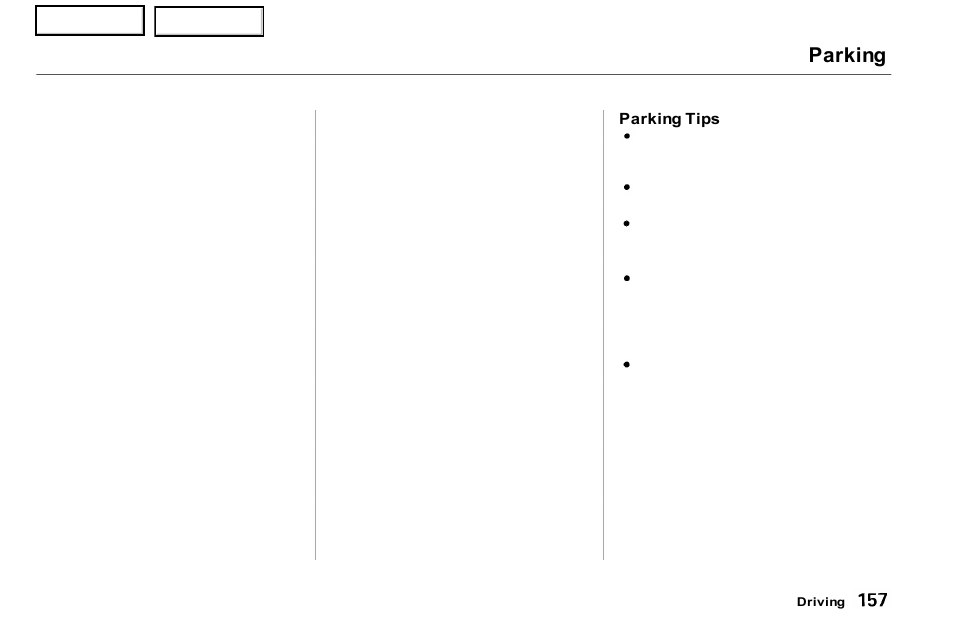 Parking | Acura 2001 NSX - Owner's Manual User Manual | Page 160 / 305