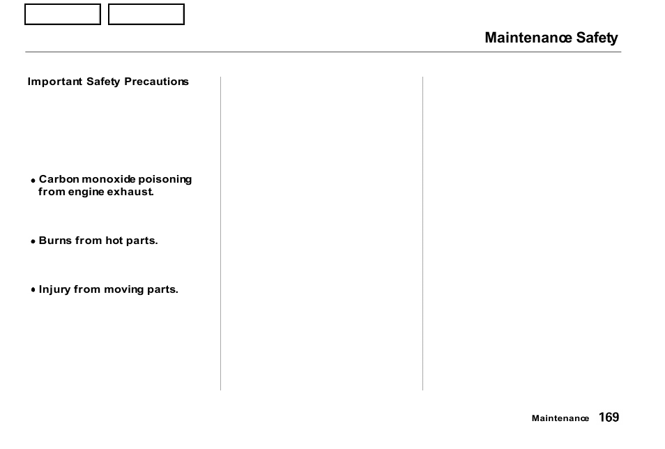 Maintenance safety | Acura 2001 NSX - Owner's Manual User Manual | Page 172 / 305
