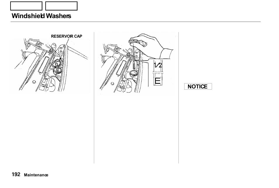 Windshield washers | Acura 2001 NSX - Owner's Manual User Manual | Page 195 / 305