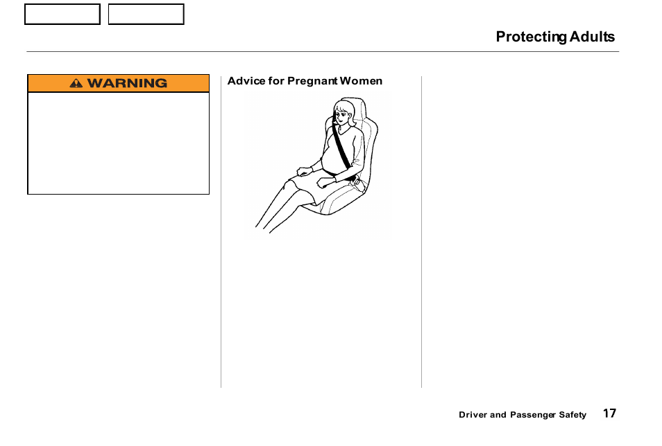 Protecting adults | Acura 2001 NSX - Owner's Manual User Manual | Page 20 / 305