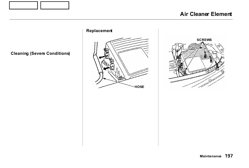 Air cleaner element | Acura 2001 NSX - Owner's Manual User Manual | Page 200 / 305