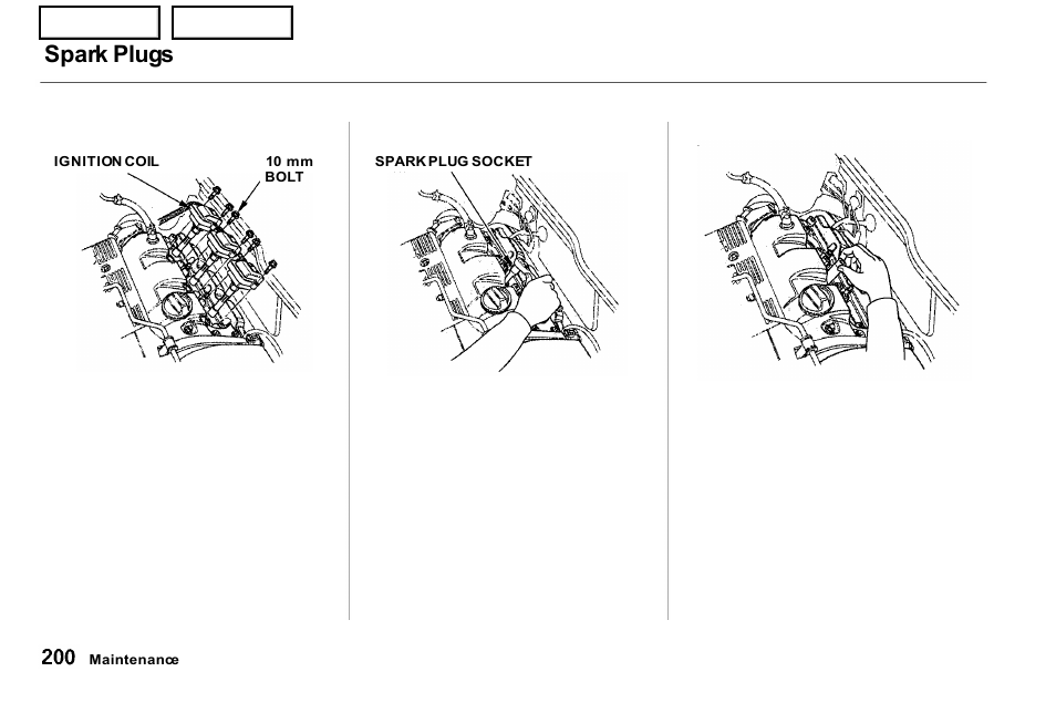 Spark plugs | Acura 2001 NSX - Owner's Manual User Manual | Page 203 / 305