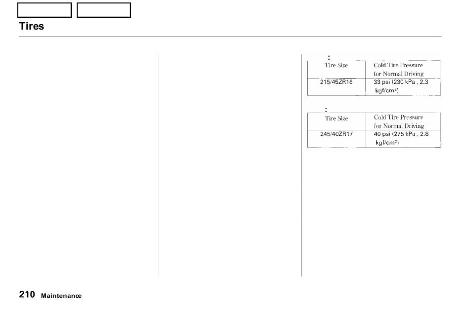 Tires | Acura 2001 NSX - Owner's Manual User Manual | Page 213 / 305