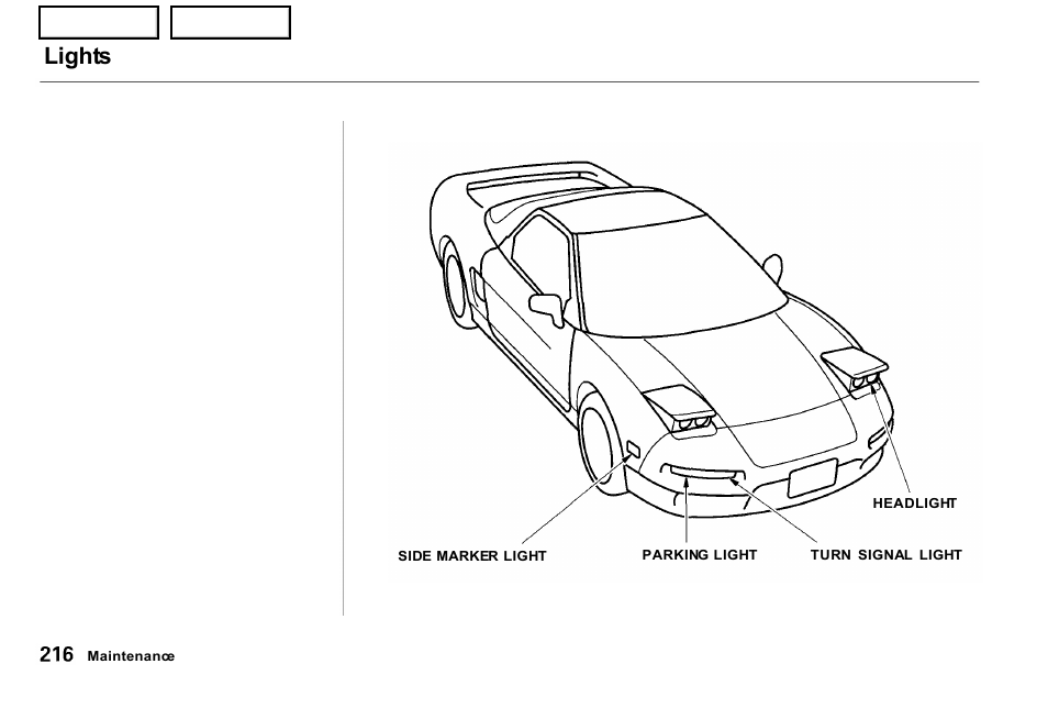 Lights | Acura 2001 NSX - Owner's Manual User Manual | Page 219 / 305