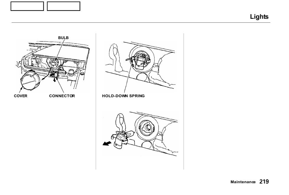 Lights | Acura 2001 NSX - Owner's Manual User Manual | Page 222 / 305