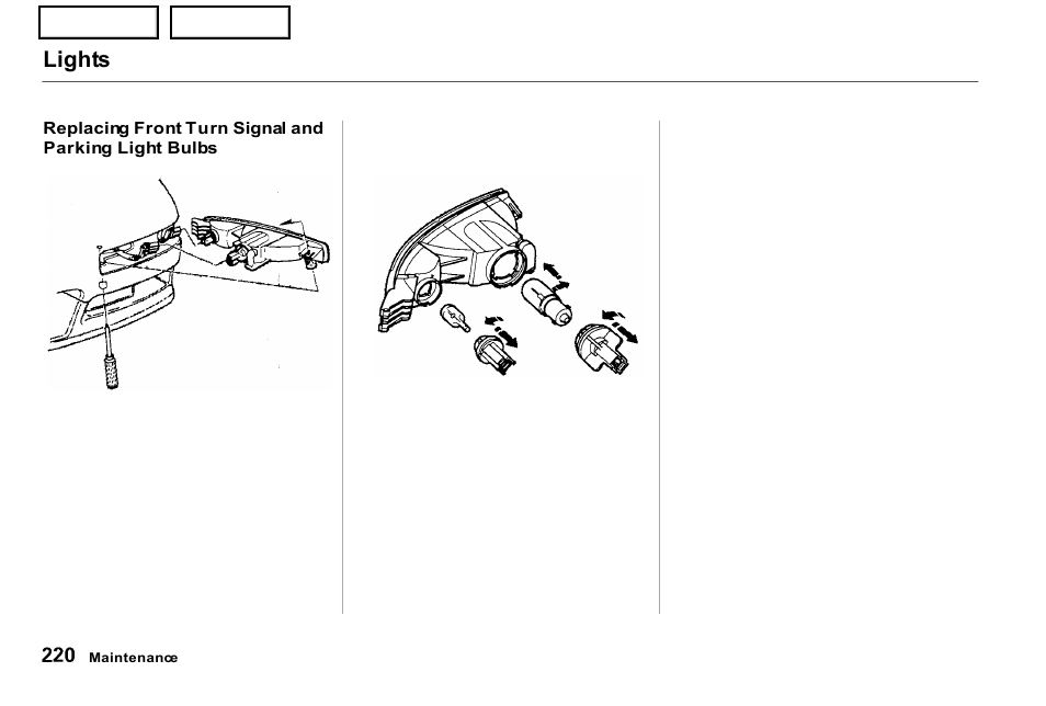 Lights | Acura 2001 NSX - Owner's Manual User Manual | Page 223 / 305