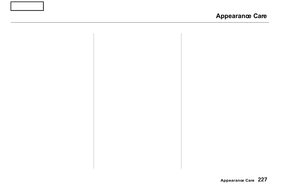 Appearance care | Acura 2001 NSX - Owner's Manual User Manual | Page 230 / 305