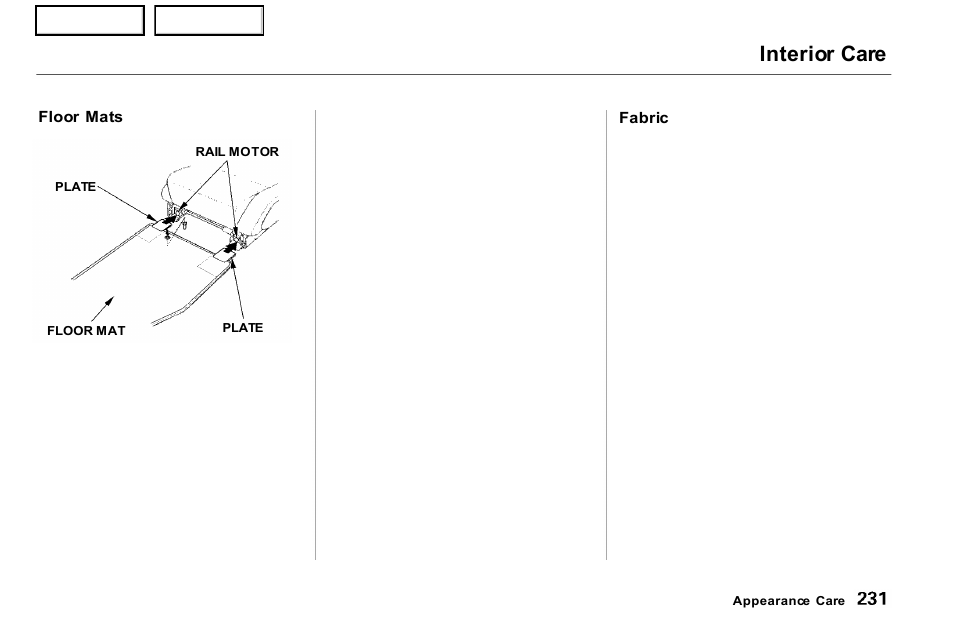 Interior care | Acura 2001 NSX - Owner's Manual User Manual | Page 234 / 305