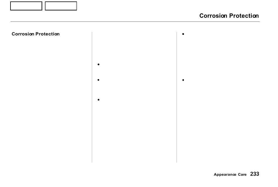 Corrosion protection | Acura 2001 NSX - Owner's Manual User Manual | Page 236 / 305