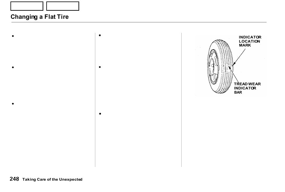 Changing a flat tire | Acura 2001 NSX - Owner's Manual User Manual | Page 251 / 305