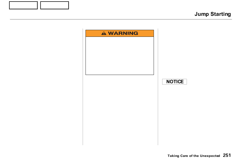 Jump starting | Acura 2001 NSX - Owner's Manual User Manual | Page 254 / 305