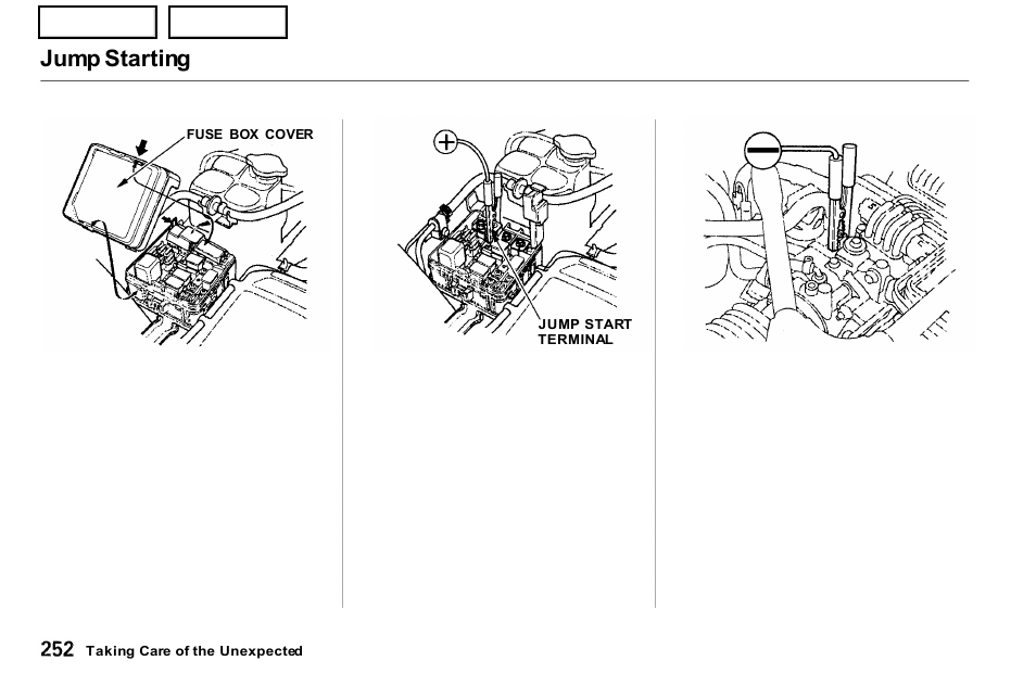 Jump starting | Acura 2001 NSX - Owner's Manual User Manual | Page 255 / 305