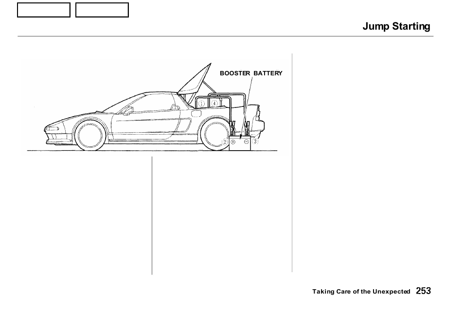 Jump starting | Acura 2001 NSX - Owner's Manual User Manual | Page 256 / 305