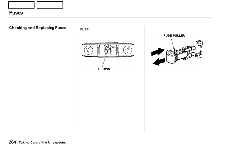 Fuses | Acura 2001 NSX - Owner's Manual User Manual | Page 267 / 305