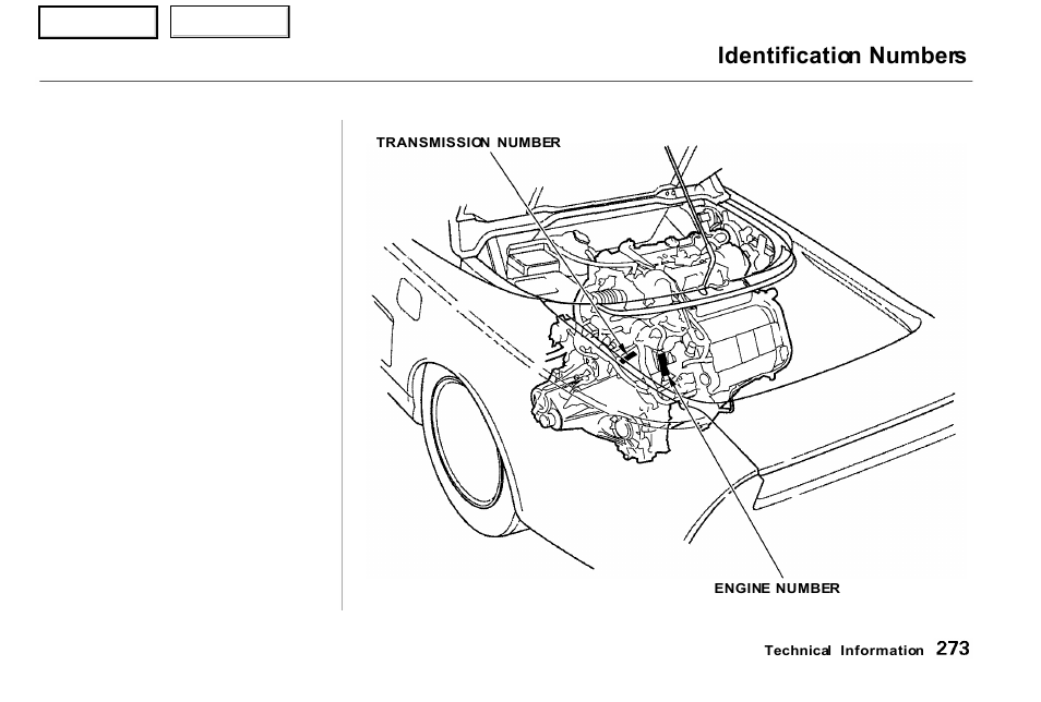 Identification numbers | Acura 2001 NSX - Owner's Manual User Manual | Page 276 / 305