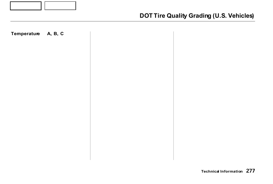 Dot tire quality grading (u.s. vehicles) | Acura 2001 NSX - Owner's Manual User Manual | Page 280 / 305