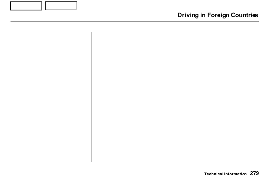 Driving in foreign countries | Acura 2001 NSX - Owner's Manual User Manual | Page 282 / 305