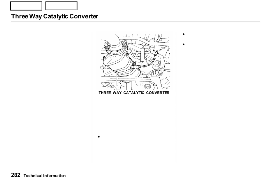 Three way catalytic converter | Acura 2001 NSX - Owner's Manual User Manual | Page 285 / 305