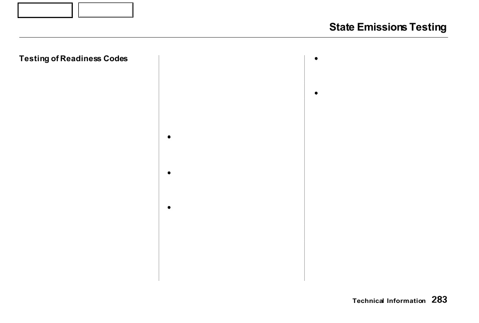 State emissions testing | Acura 2001 NSX - Owner's Manual User Manual | Page 286 / 305