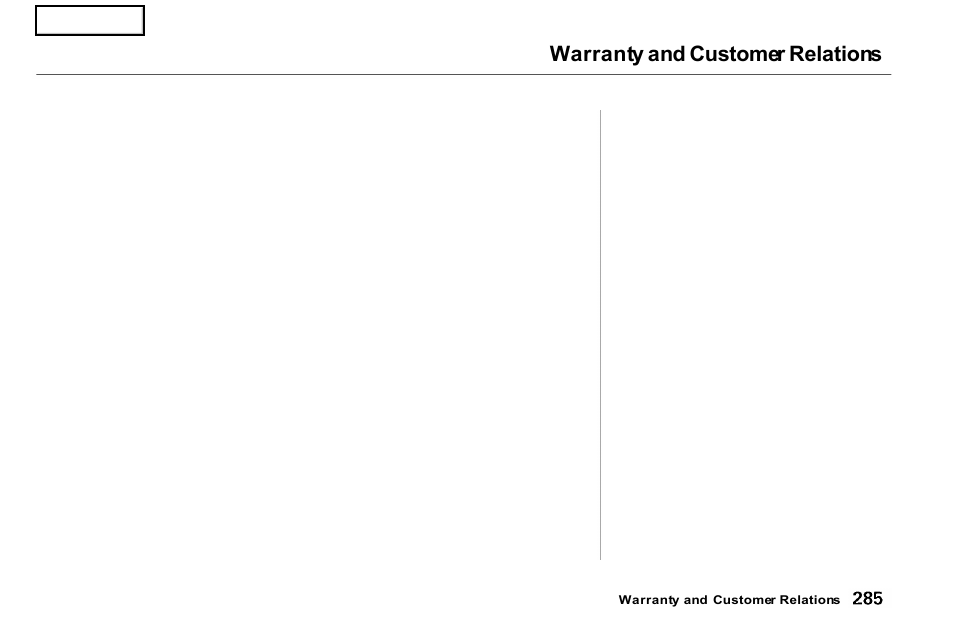 Warranty and customer relations | Acura 2001 NSX - Owner's Manual User Manual | Page 288 / 305