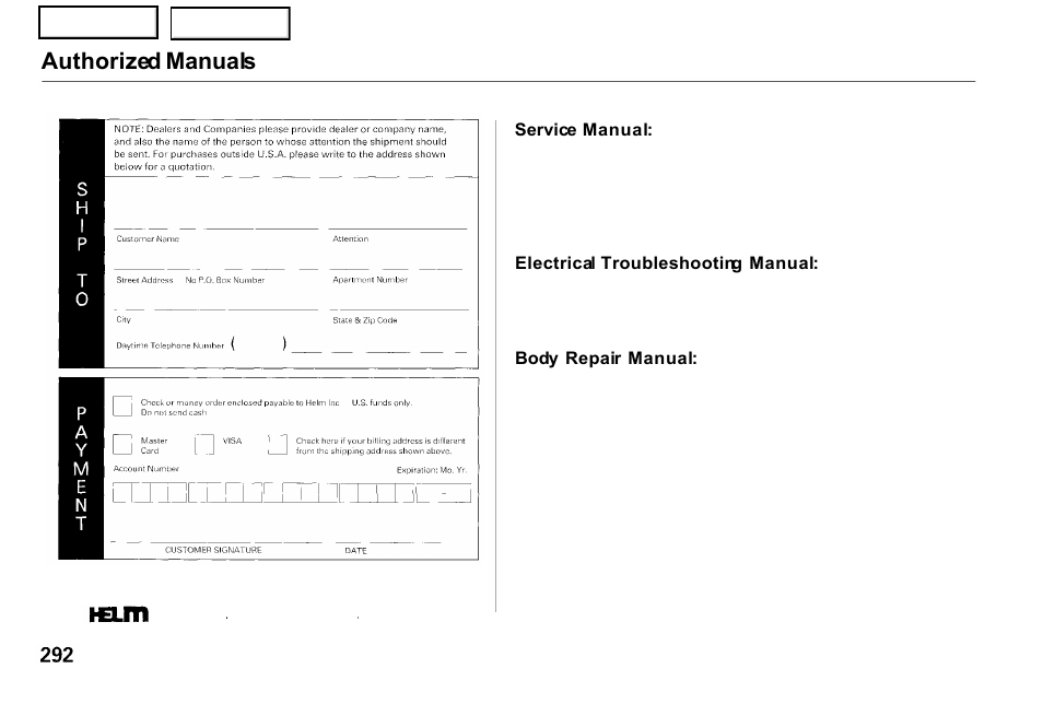 Authorized manuals | Acura 2001 NSX - Owner's Manual User Manual | Page 295 / 305