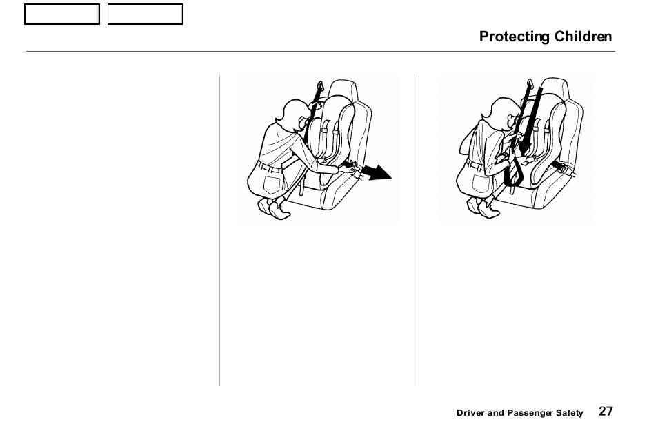 Protecting children | Acura 2001 NSX - Owner's Manual User Manual | Page 30 / 305