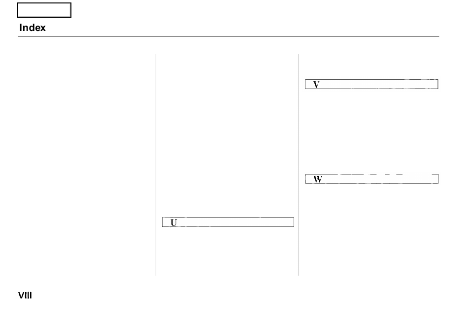 Index | Acura 2001 NSX - Owner's Manual User Manual | Page 303 / 305