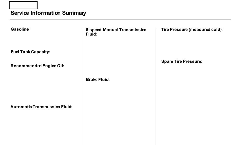Service information summary | Acura 2001 NSX - Owner's Manual User Manual | Page 305 / 305