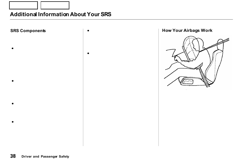 Additional information about your srs | Acura 2001 NSX - Owner's Manual User Manual | Page 41 / 305