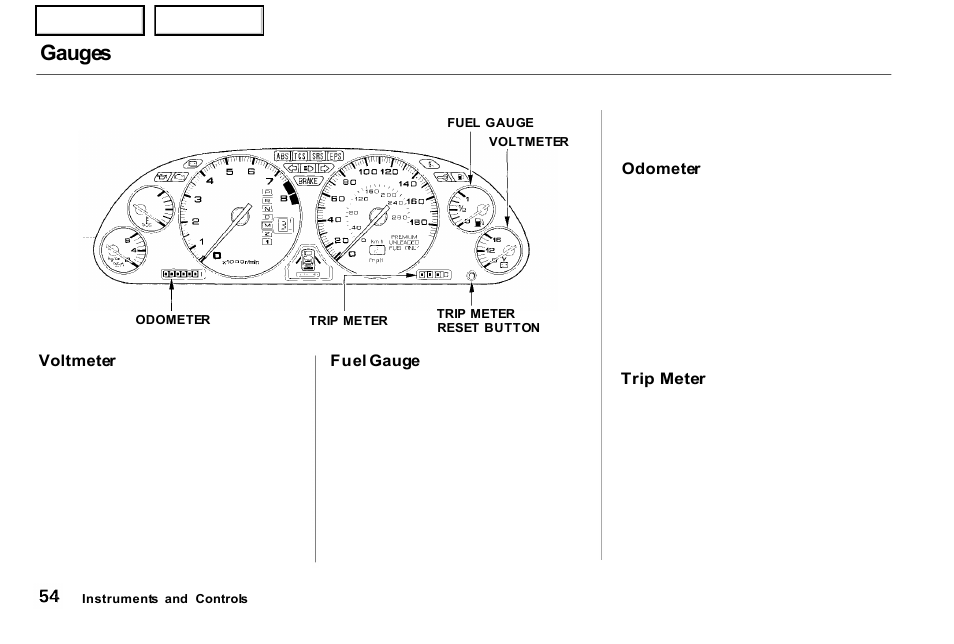 Gauges | Acura 2001 NSX - Owner's Manual User Manual | Page 57 / 305