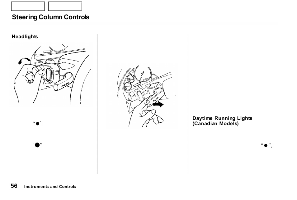 Steering column controls | Acura 2001 NSX - Owner's Manual User Manual | Page 59 / 305