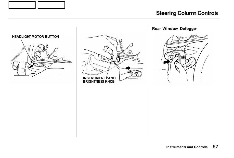Steering column controls, Contiuned | Acura 2001 NSX - Owner's Manual User Manual | Page 60 / 305