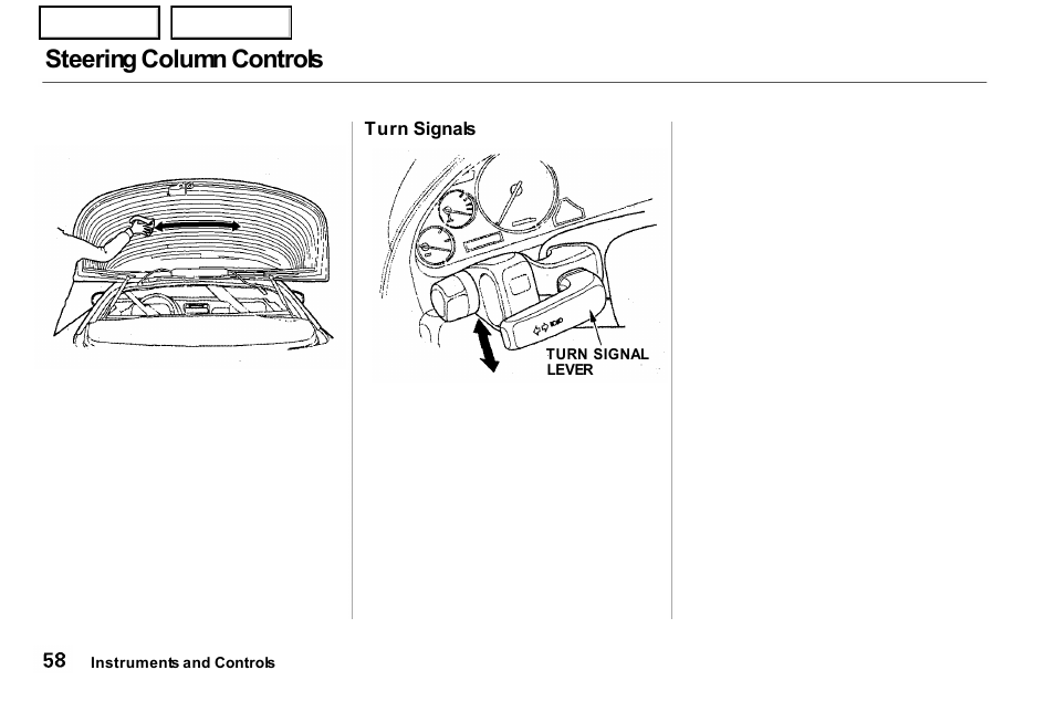 Steering column controls | Acura 2001 NSX - Owner's Manual User Manual | Page 61 / 305