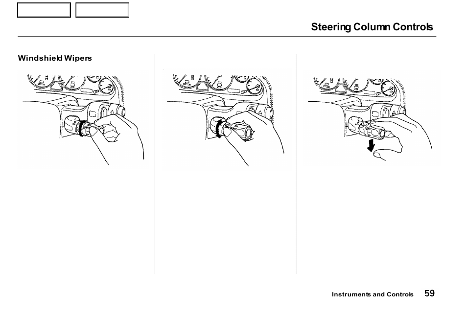 Steering column controls | Acura 2001 NSX - Owner's Manual User Manual | Page 62 / 305