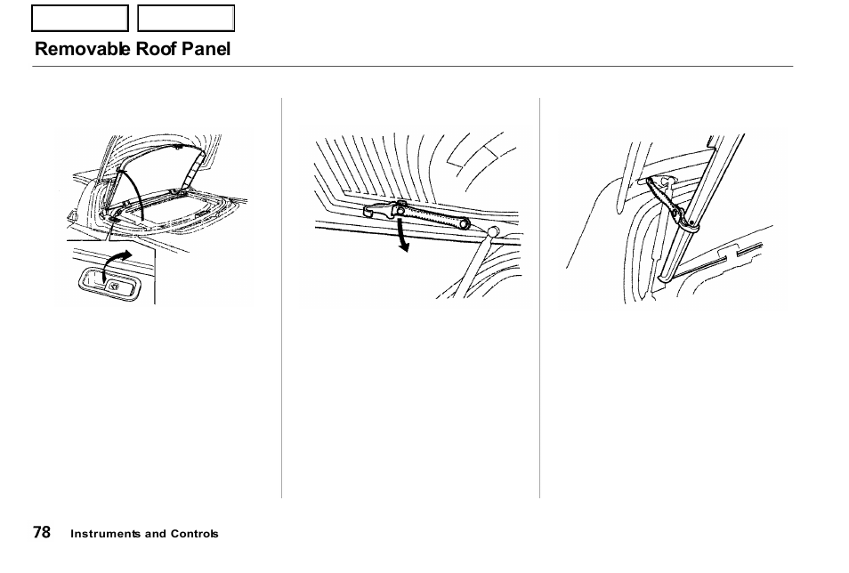 Removable roof panel | Acura 2001 NSX - Owner's Manual User Manual | Page 81 / 305