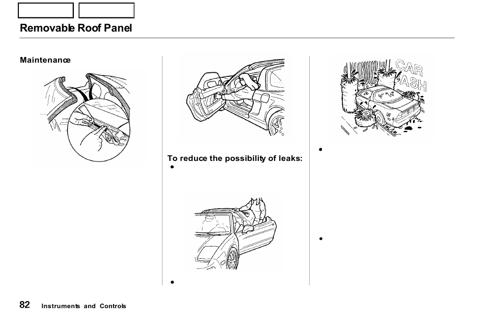 Removable roof panel | Acura 2001 NSX - Owner's Manual User Manual | Page 85 / 305