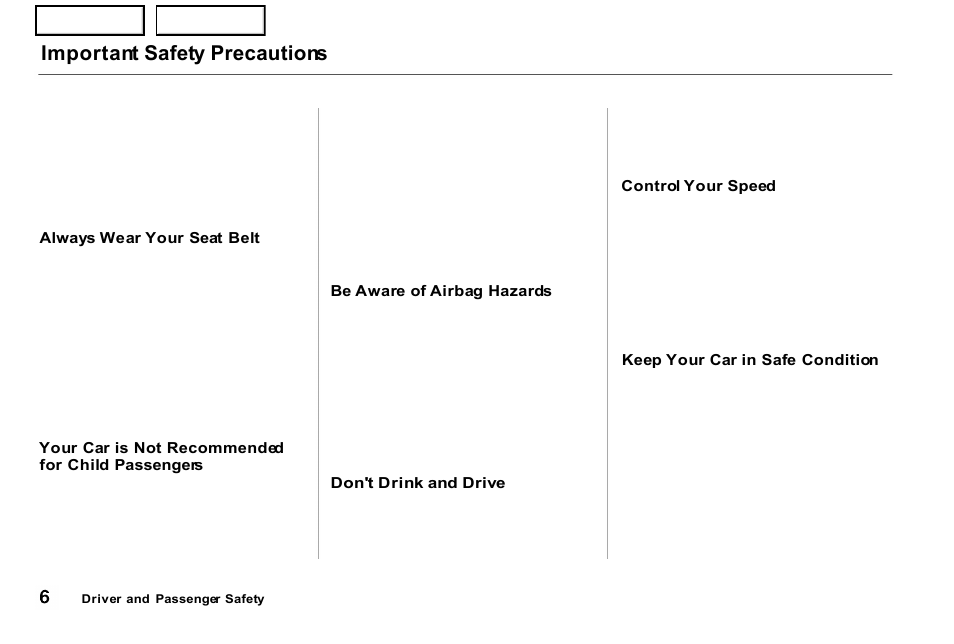 Important safety precautions | Acura 2001 NSX - Owner's Manual User Manual | Page 9 / 305