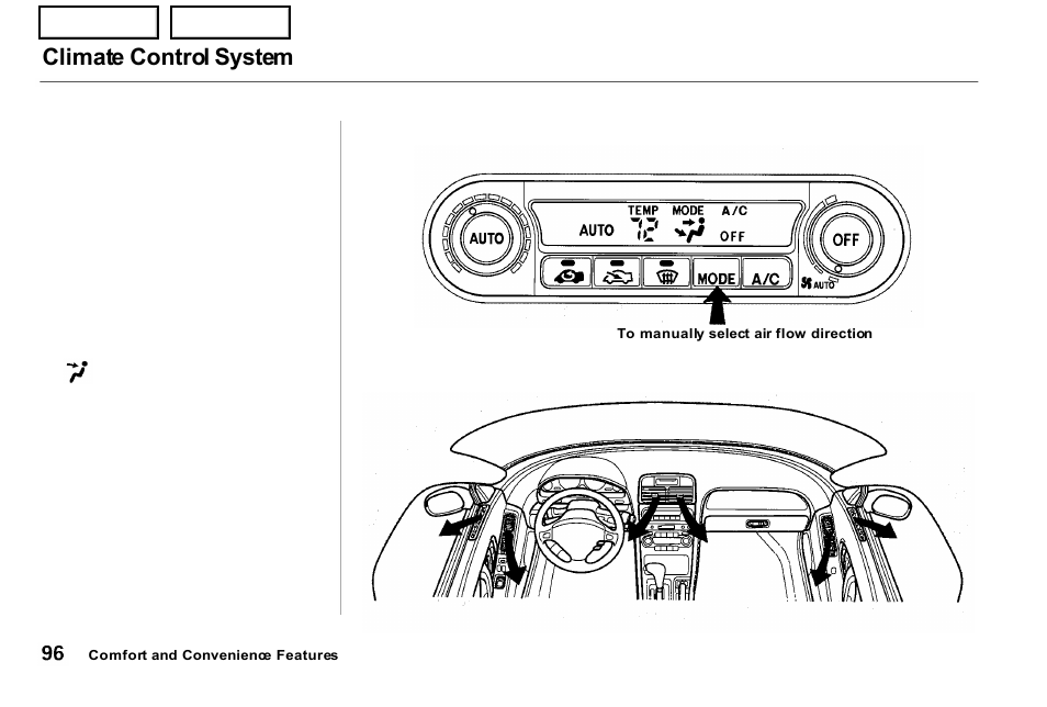 Climate control system | Acura 2001 NSX - Owner's Manual User Manual | Page 99 / 305