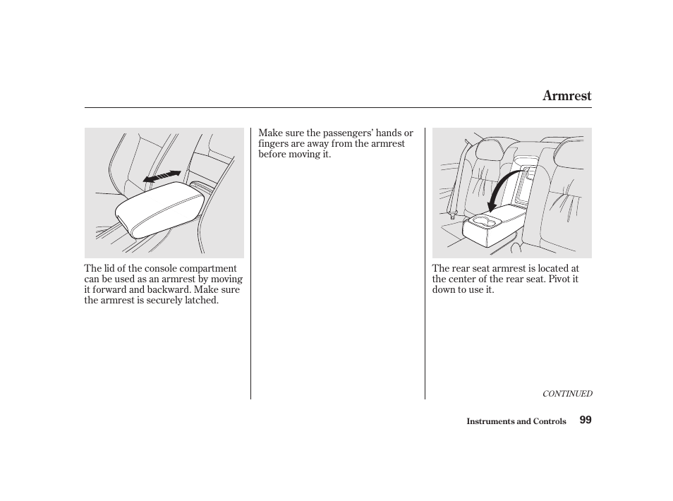 Armrest | Acura 2001 CL - Owner's Manual User Manual | Page 102 / 330