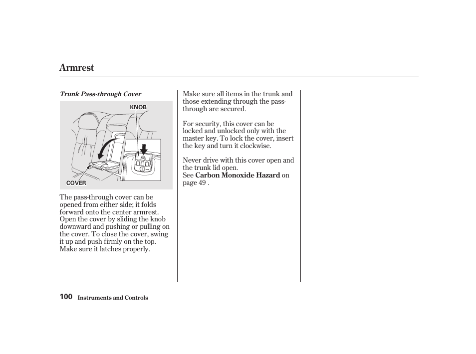Armrest | Acura 2001 CL - Owner's Manual User Manual | Page 103 / 330