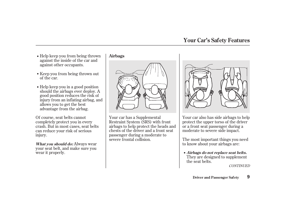 Your car’s safety features | Acura 2001 CL - Owner's Manual User Manual | Page 12 / 330