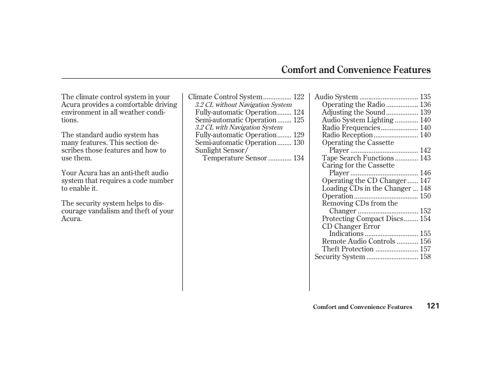 Comfort and convenience features | Acura 2001 CL - Owner's Manual User Manual | Page 124 / 330