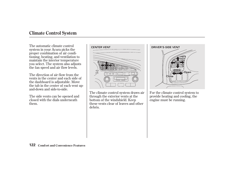 Climate control system | Acura 2001 CL - Owner's Manual User Manual | Page 125 / 330