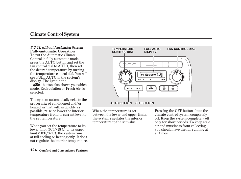Climate control system | Acura 2001 CL - Owner's Manual User Manual | Page 127 / 330