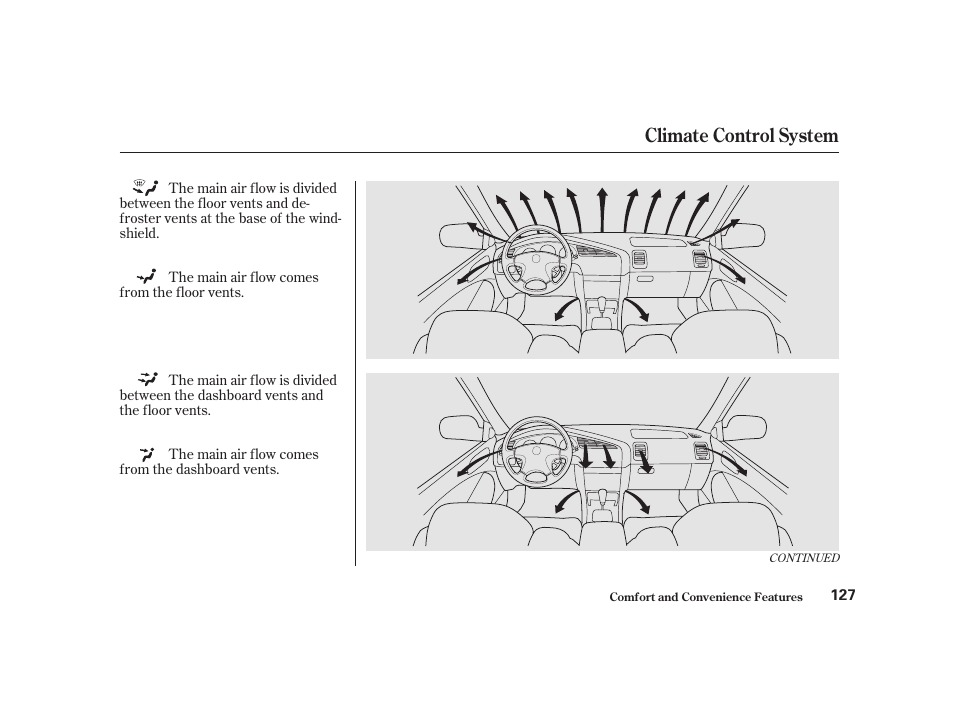 Climate control system | Acura 2001 CL - Owner's Manual User Manual | Page 130 / 330