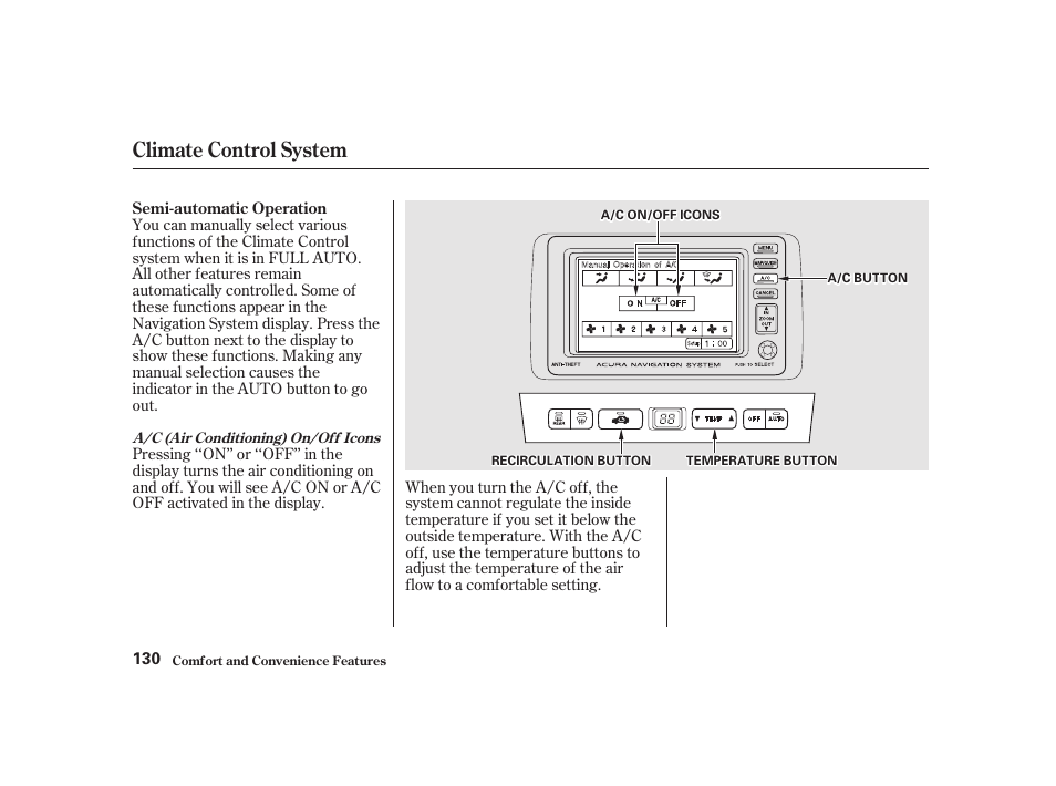 Climate control system | Acura 2001 CL - Owner's Manual User Manual | Page 133 / 330