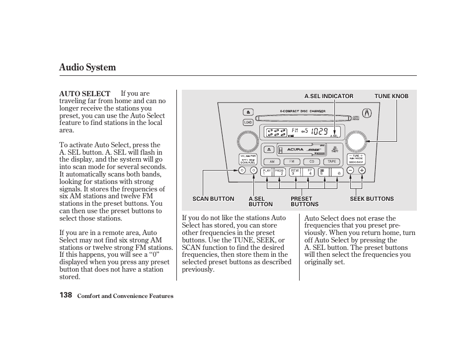 Audio system | Acura 2001 CL - Owner's Manual User Manual | Page 141 / 330